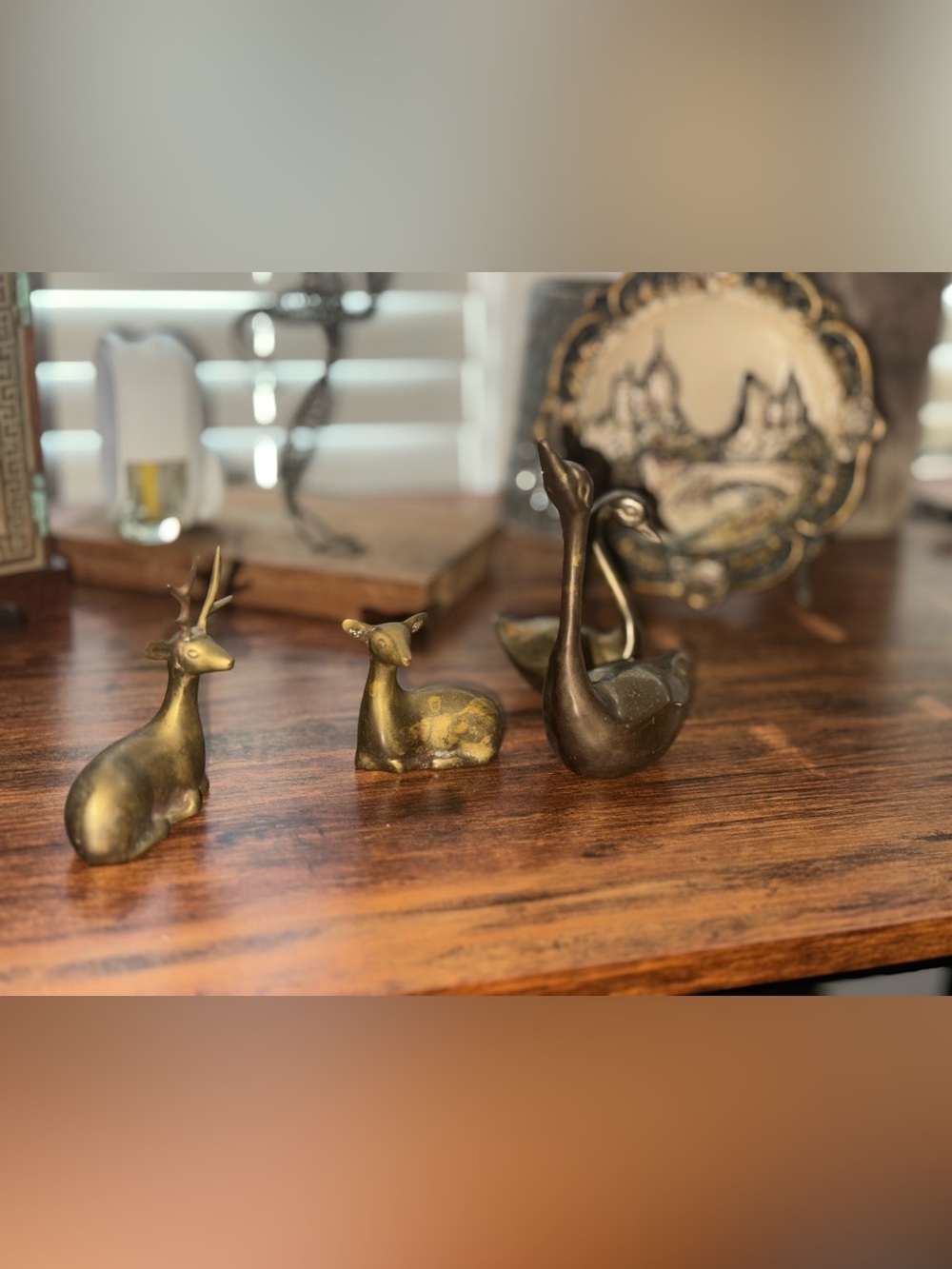 Vintage Small Brass Swan and Deer Figurines Decorative Set of 4